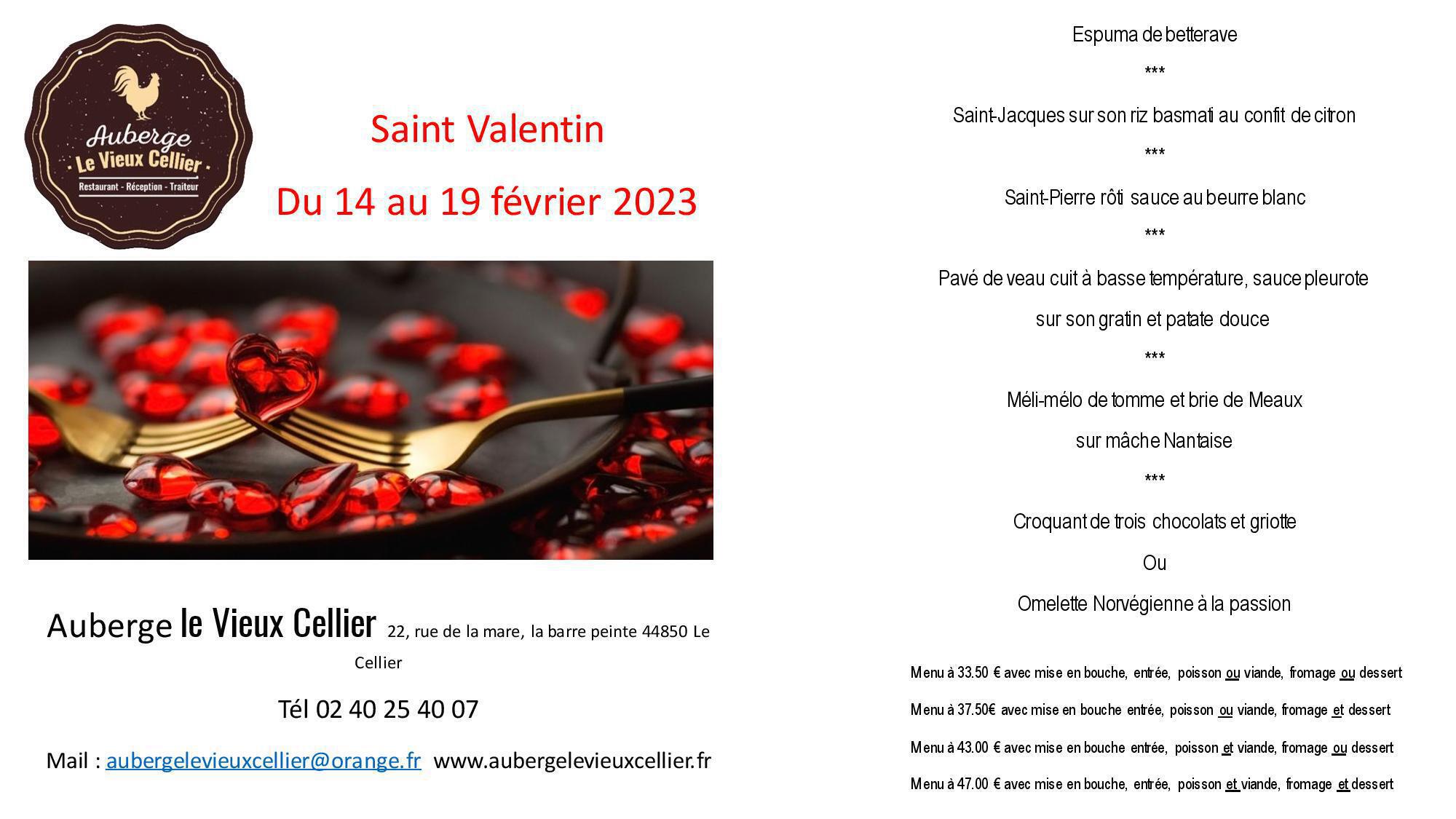 menu Saint Valentin 2023