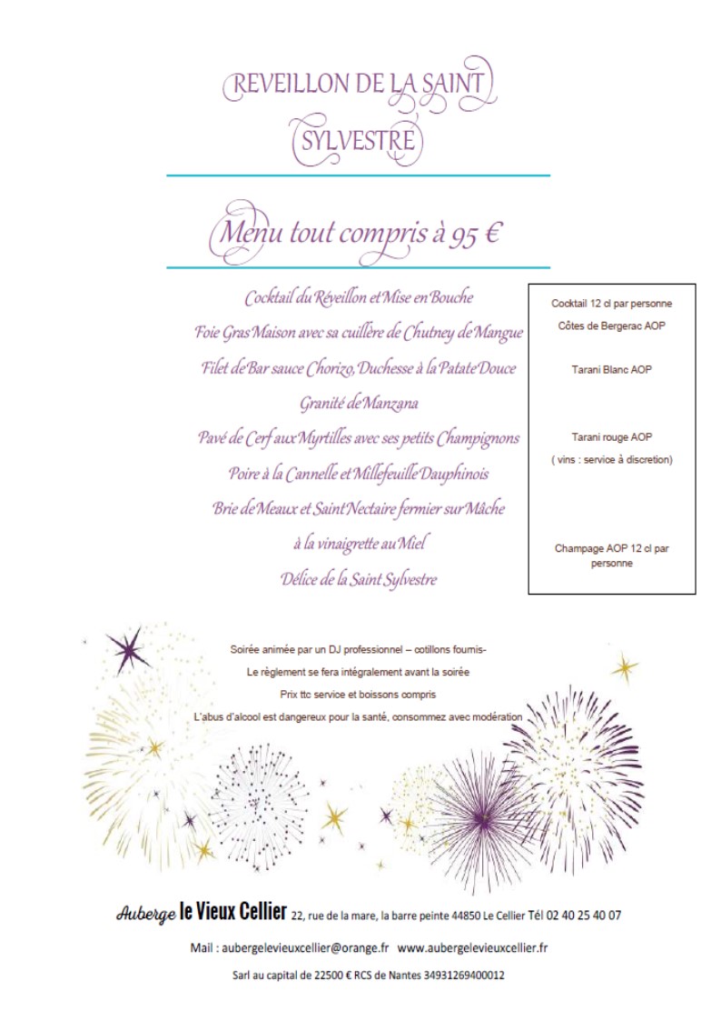 Menu de la Saint Sylvestre 2019